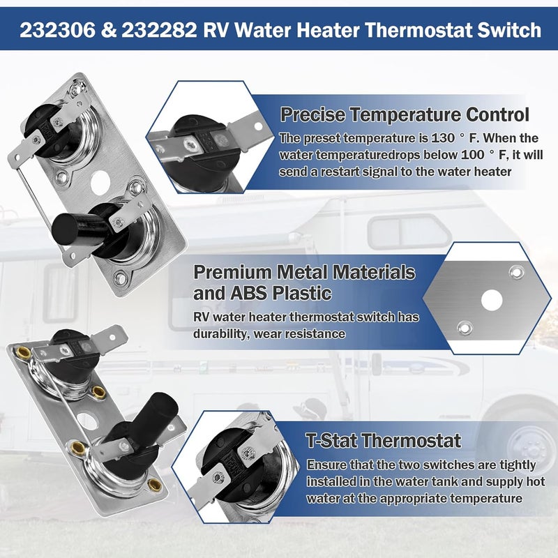 WPL 232306 & 232282 Thermostat Water Heater Limit Switch Kit 12V & 120V T-Stat Compatible with Suburban RV Water Heater SW Series Replace 233534 525007 232306 232282 - Image 3